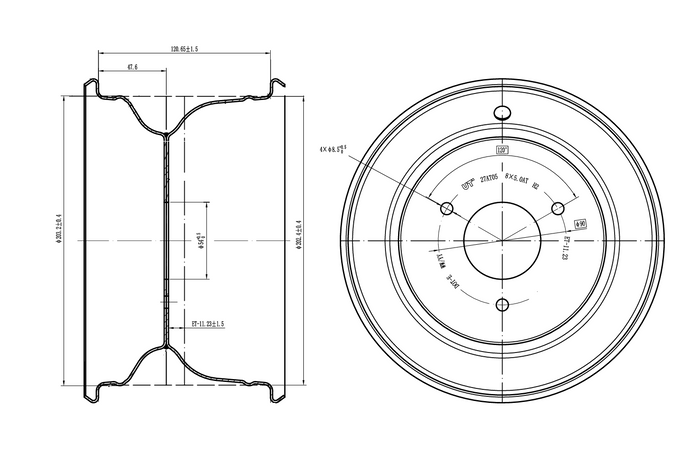 Ocelový disk UNITRAILER černý 5ATx8"H2 3x90 ET:-11.23