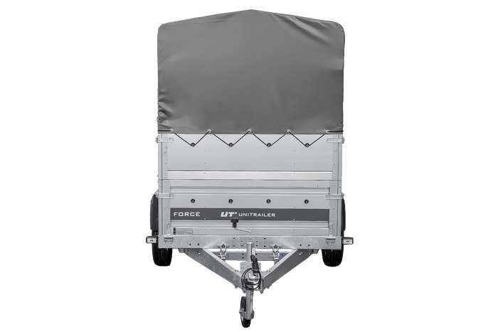 Přívěs za auto 264x125 UNITRAILER FORCE 264 KIPP s bočnicemi BIS, rámem H-800 a šedou plachtou