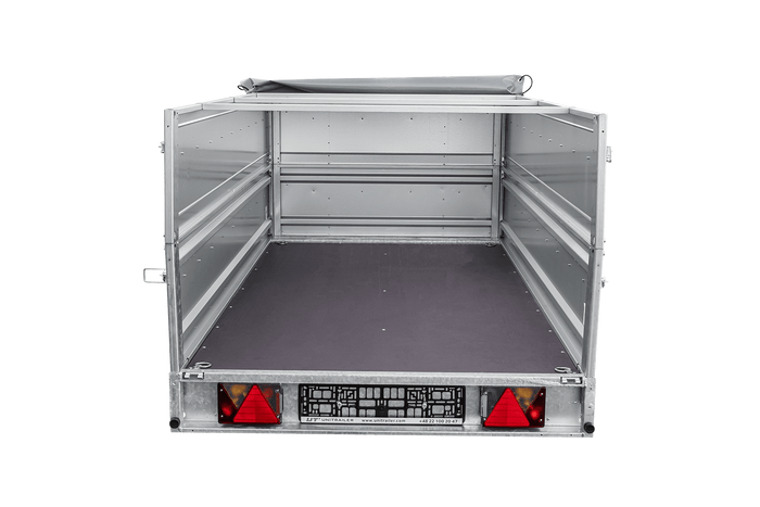 Jednonápravový přívěs na pružinách 264x125 UNITRAILER FORCE 264/R KIPP s bočnicemi BIS, rámem H-0 a šedou plachtou
