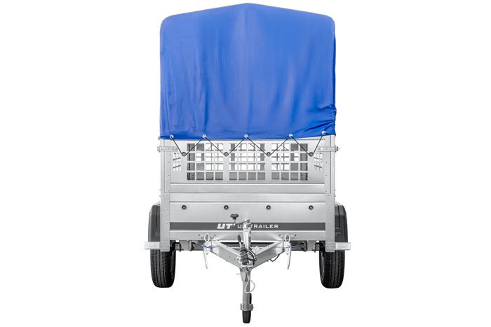 Lehký přívěs 200x106 UNITRAILER GARDEN 200 KIPP s pletivovými bočnicemi, rámem H-800 a modrým krytem