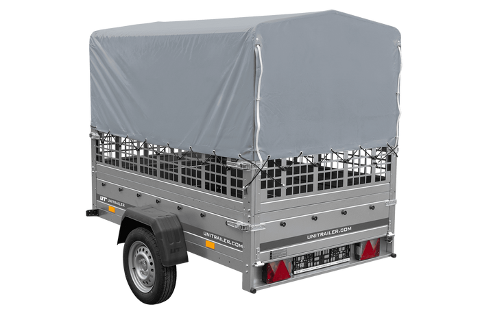 Jednonápravový přívěs 200x125 UNITRAILER GARDEN 201 KIPP s pletivovými bočnicemi, rámem H-800 a šedým krytem