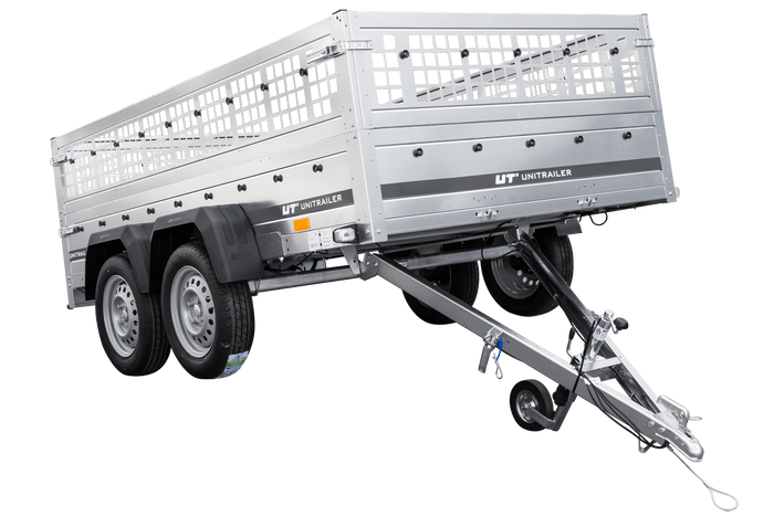 Lehký přívěs 264x150 UNITRAILER GARDEN 265/2 KIPP s pletivovými bočnicemi, rámem H-0 a modrým krytem