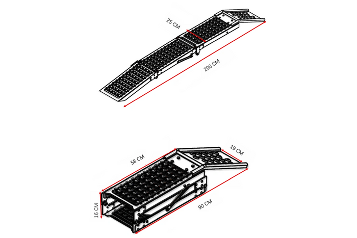 Skládací ocelové nájezdové rampy UNITRAILER ALR005 pro přívěsy 200 cm, nosnost 500 kg, sada 2 ks