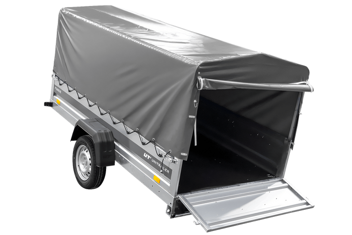 Přívěs pro auto 264x125 UNITRAILER FORCE 264 KIPP s rámem H-800 a šedou plachtou