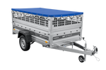 Lehký přívěs na pružinách 230x125 UNITRAILER FORCE 230/R KIPP s pletivovými bočnicemi, rámem H-0 a modrým krytem