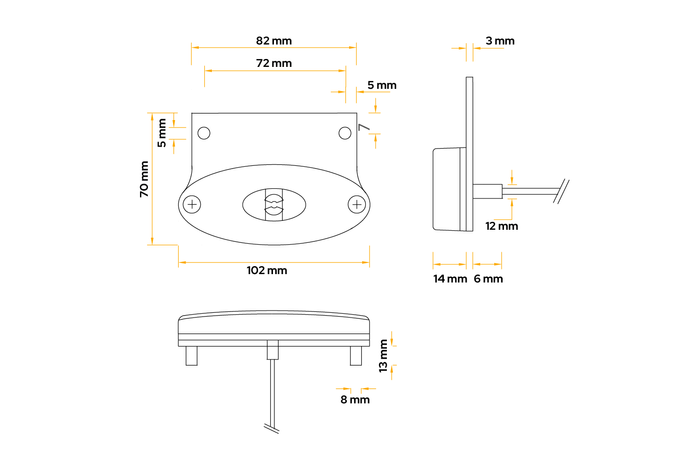 ASPÖCK FLATPOINT II LED obrysová lampa, oranžová, univerzální, s držákem