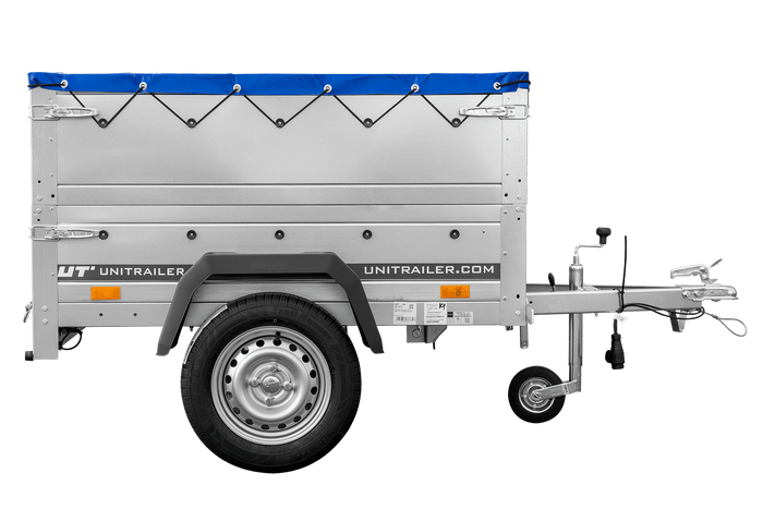 Lehký přívěs 150x106 UNITRAILER GARDEN 150 KIPP s bočnicemi BIS a modrým krytem