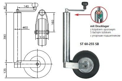 Oporné kolo WINTERHOFF s upínacím mechanismem 250 kg 60 mm