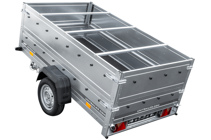 Jednonápravový přívěs 230x125 UNITRAILER GARDEN 230 KIPP s bočnicemi BIS, rámem H-0 a šedým krytem