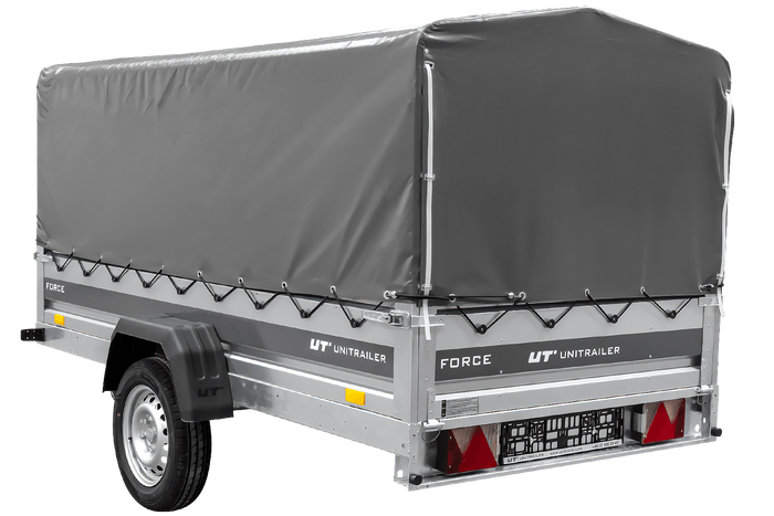 Přívěs pro auto 264x125 UNITRAILER FORCE 264 KIPP s rámem H-800 a šedou plachtou