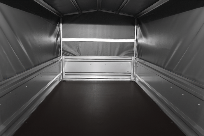 Přívěs pro auto 264x125 UNITRAILER FORCE 264 KIPP s rámem H-800 a šedou plachtou