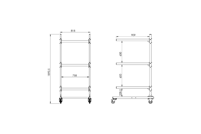Střešní nosič INTER PACK, nosič pro 3 boxy, 1892,5 mm, 818 mm