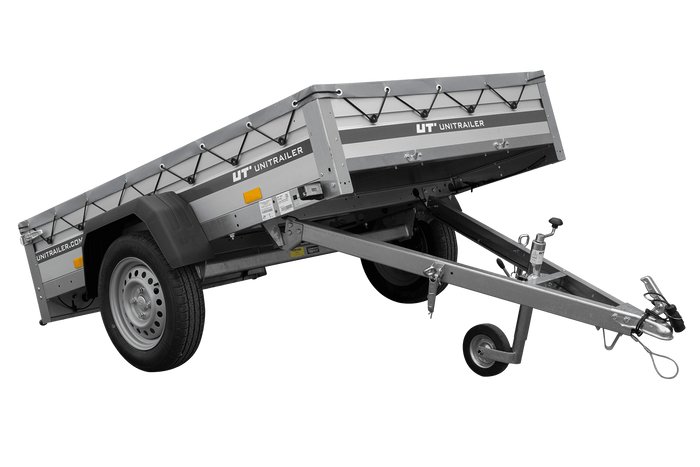 Jednonápravový přívěs s hliníkovými bočnicemi 200x125 Unitrailer Garden 201 KIPP ALU s rámem H-0 a šedým krytem