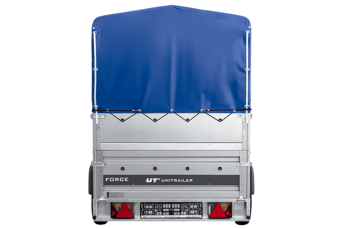 Přívěs za auto 264x125 UNITRAILER FORCE 264 KIPP s bočnicemi BIS, rámem H-800 a modrým krytem