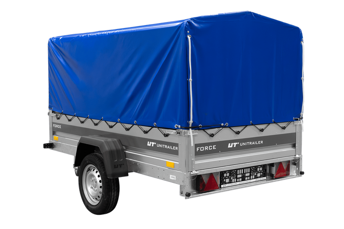 Jednonápravový přívěs 230x125 UNITRAILER FORCE 230 KIPP s rámem H-800 a modrým krytem