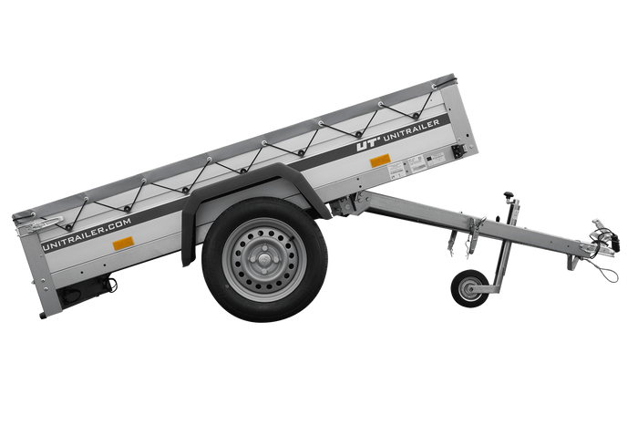 Jednonápravový přívěs s hliníkovými bočnicemi 200x125 Unitrailer Garden 201 KIPP ALU s rámem H-0 a šedým krytem