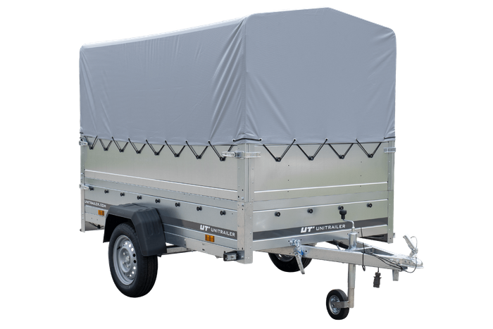 Přívěs za auto 230x125 UNITRAILER GARDEN 230 KIPP s bočnicemi BIS, rámem H-800 a šedým krytem