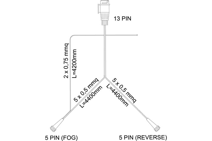 Elektrická instalace MANTES, kabeláž pro přívěs, 4,5 m, 13PINOVÁ zástrčka, 2x5PINOVÉ bajonety
