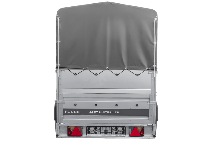 Přívěs za auto 264x125 UNITRAILER FORCE 264 KIPP s bočnicemi BIS, rámem H-800 a šedou plachtou