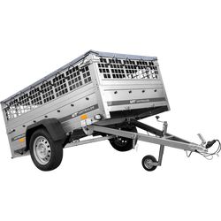 Přívěs za auto na pružinách 200x125 UNITRAILER GARDEN 201/R KIPP s pletivovými bočnicemi, rámem H-0 a šedým krytem