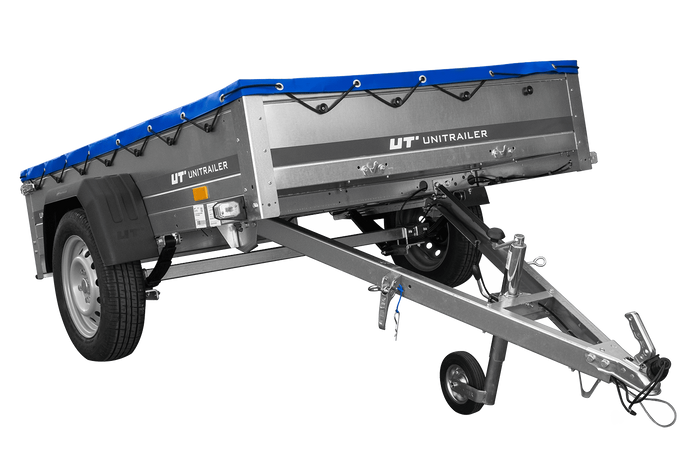 Přívěs za auto na pružinách 200x125 UNITRAILER GARDEN 201/R KIPP s rámem H-0 a modrým krytem