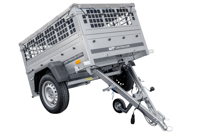 Přívěs Garden Trailer 150 KIPP s síťovanými bočnicemi a šedou plachtou