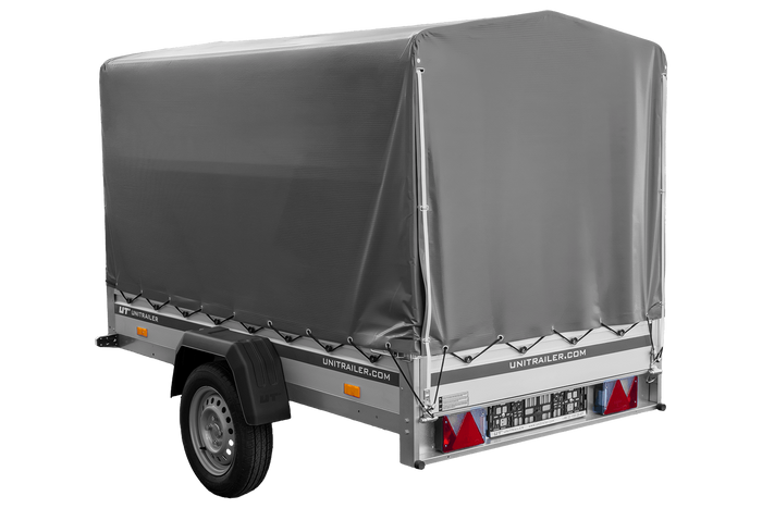 Přívěs za auto s hliníkovými bočnicemi 230x125 Unitrailer Garden 230 KIPP ALU s rámem H1100 a šedým krytem