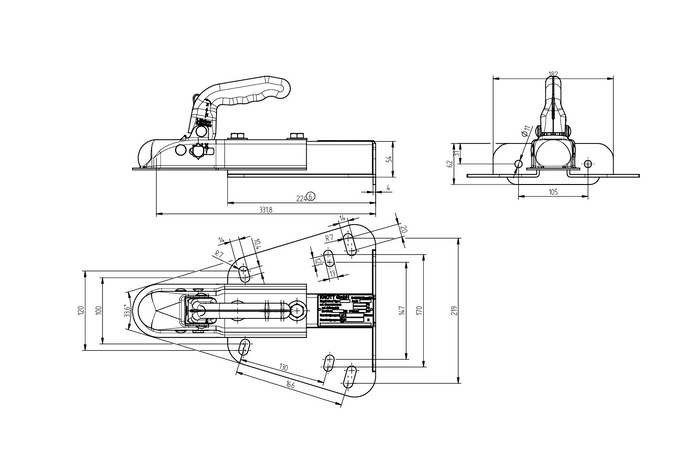 Kulové tažné zařízení KNOTT K7.5-H+KZE7.5 pro přívěs o hmotnosti 750 kg s ojí typu V