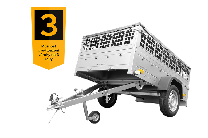 Přívěs za auto 200x125 UNITRAILER GARDEN 201 KIPP s pletivovými bočnicemi, rámem H-0 a šedým krytem