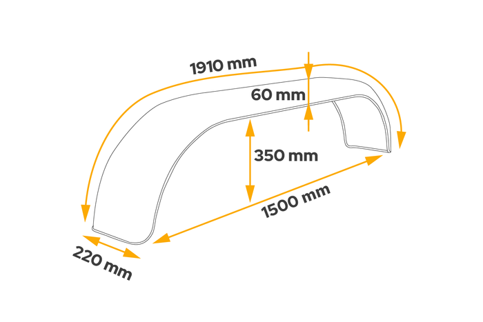 Tandemový blatník pro přívěs 13-14" DOMAR D29250, plochý podběh kola 1500/220 mm