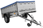 Jednonápravový přívěs s hliníkovými bočnicemi 230x125 Unitrailer Garden 230 KIPP ALU s bočnicemi BIS, rámem H-0 a modrým krytem