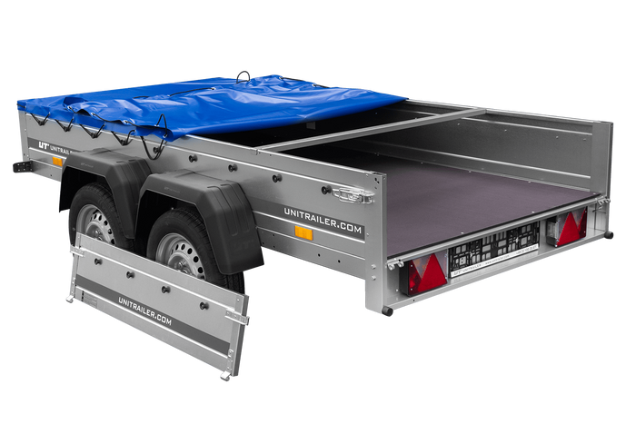 Dvounápravový přívěs 264x125 UNITRAILER GARDEN 264/2 KIPP s rámem H-0 a modrou plachtou