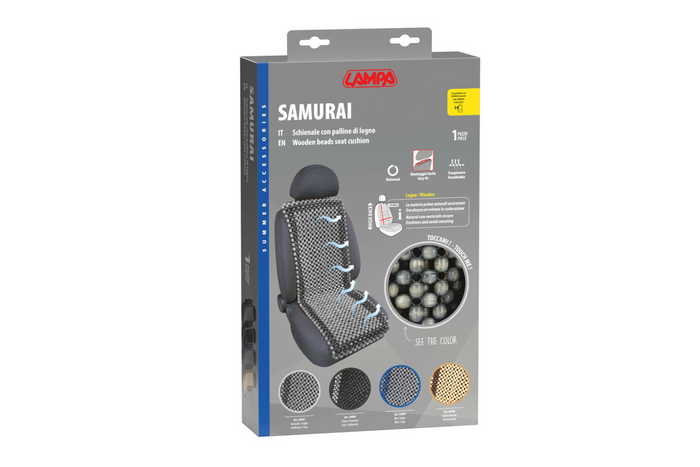 Dřevěný korálkový podsedák Samurai LAMP antracit/šedý, podložka do auta
