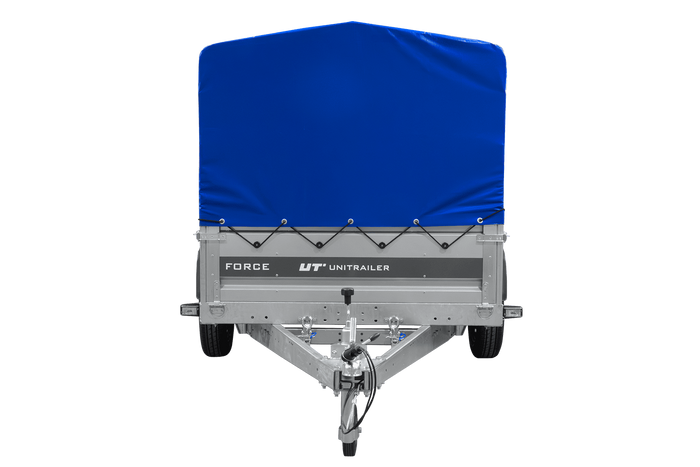 Jednonápravový přívěs na pružinách 264x125 UNITRAILER FORCE 264/R KIPP s rámem H-800 a modrým krytem