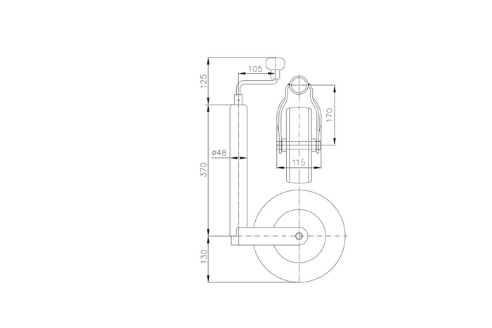 Oporné kolo s objímkou ​​WINTERHOFF ST48-260LB+KLE48 150 kg 48 mm 500-710 mm