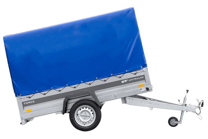 Přívěs za auto na pružinách 230x125 UNITRAILER FORCE 230/R KIPP s rámem H-1100 a modrým krytem