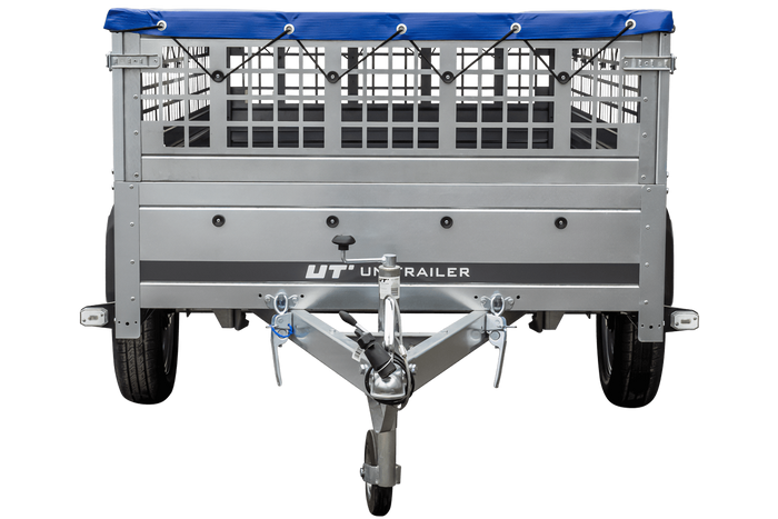 Přívěs za auto 230x125 UNITRAILER GARDEN 230 KIPP s bočnicemi ze síťoviny a modrou plachtou