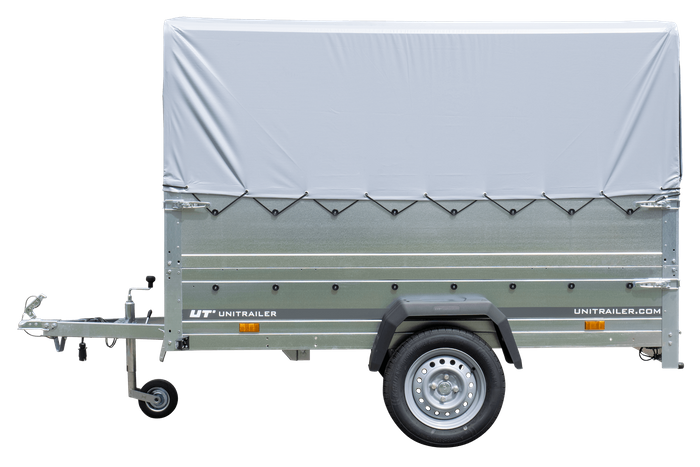 Přívěs za auto 230x125 UNITRAILER GARDEN 230 KIPP s bočnicemi BIS, rámem H-800 a šedým krytem