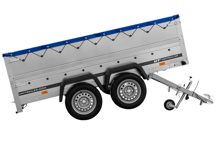 Dvounápravový přívěs 264x150 UNITRAILER GARDEN 265/2 KIPP s bočnicemi BIS, rámem H-0 a modrým krytem