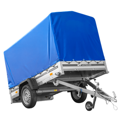 Přívěs za auto s hliníkovými bočnicemi 230x125 Unitrailer Garden 230 KIPP ALU s rámem H1100 a modrým krytem