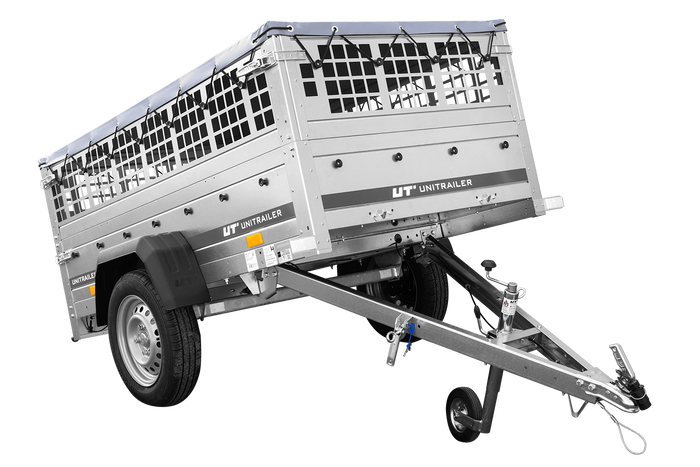 Přívěs Garden Trailer 200 KIPP s síťovanými bočnicemi a šedou plachtou