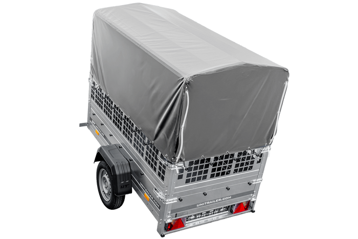 Přívěs za auto 200x106 UNITRAILER GARDEN 200 KIPP s pletivovými bočnicemi, rámem H-800 a šedým krytem