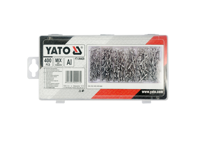 Sada trhacích nýtů YATO YT-36420, mix velikostí, 400 kusů