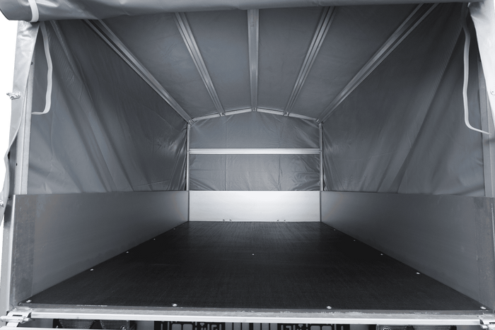 Jednonápravový přívěs s hliníkovými bočnicemi 200x125 Unitrailer Garden 201 KIPP ALU s rámem H-800 a šedým krytem