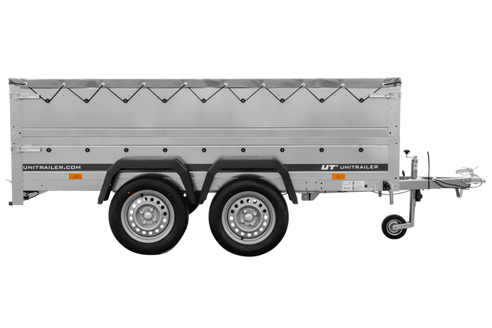 Dvounápravový přívěs 264x150 UNITRAILER GARDEN 265/2 KIPP s bočnicemi BIS, rámem H-0 a šedou plachtou