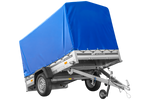 Přívěs za auto s hliníkovými bočnicemi 230x125 Unitrailer Garden 230 KIPP ALU s rámem H1100 a modrým krytem