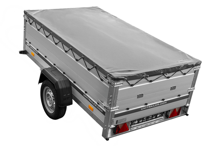Jednonápravový přívěs s hliníkovými bočnicemi 230x125 Unitrailer Garden 230 KIPP ALU s bočnicemi BIS, rámem H-0 a šedým krytem
