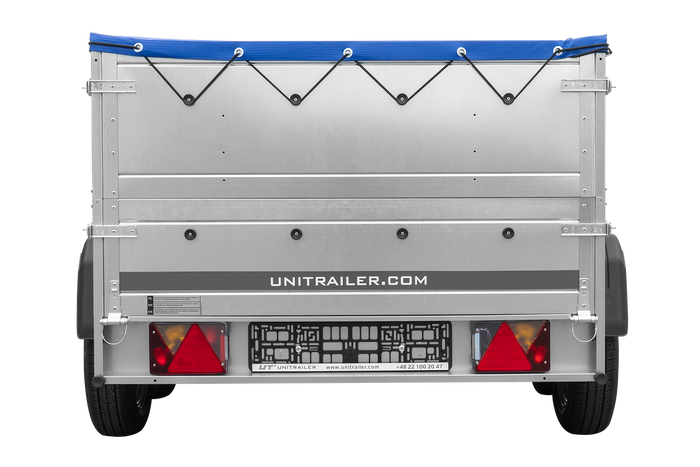 Dvounápravový přívěs 264x125 UNITRAILER GARDEN 264/2 KIPP s bočnicemi BIS a modrým krytem
