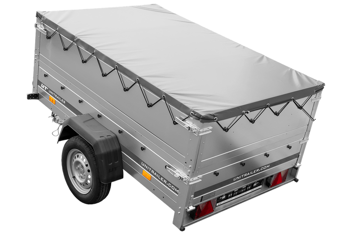 Lehký přívěs 200x125 UNITRAILER GARDEN 201 KIPP s bočnicemi BIS, rámem H-0 a šedou plachtou