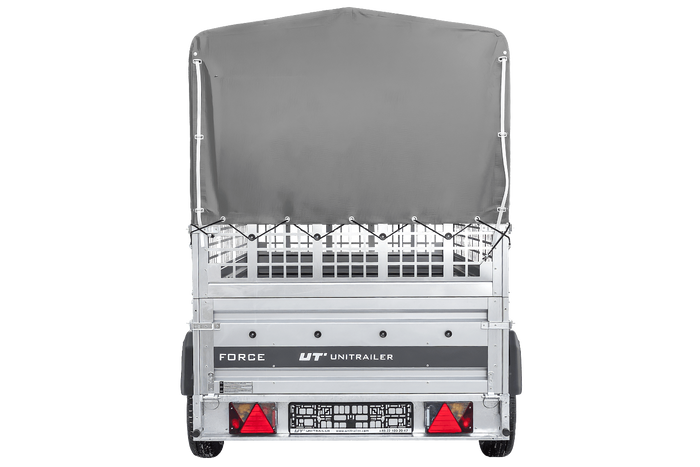 Jednonápravový přívěs 230x125 UNITRAILER FORCE 230 KIPP s pletivovými bočnicemi, rámem H-800 a šedým krytem
